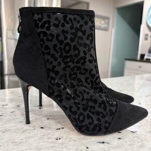 Black Mesh Leopard Stiletto Ankle Boots